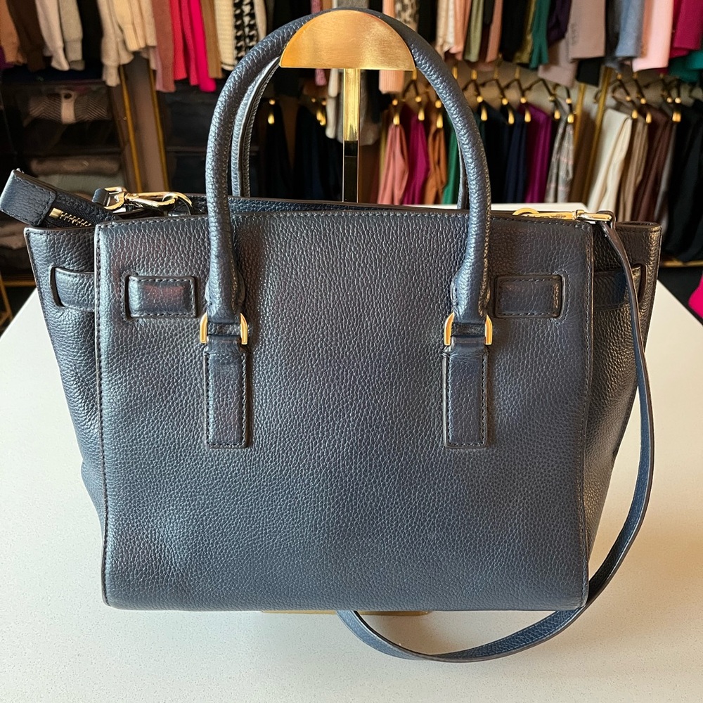 Navy Michael Kors Leather Satchel - Picture 7 of 12